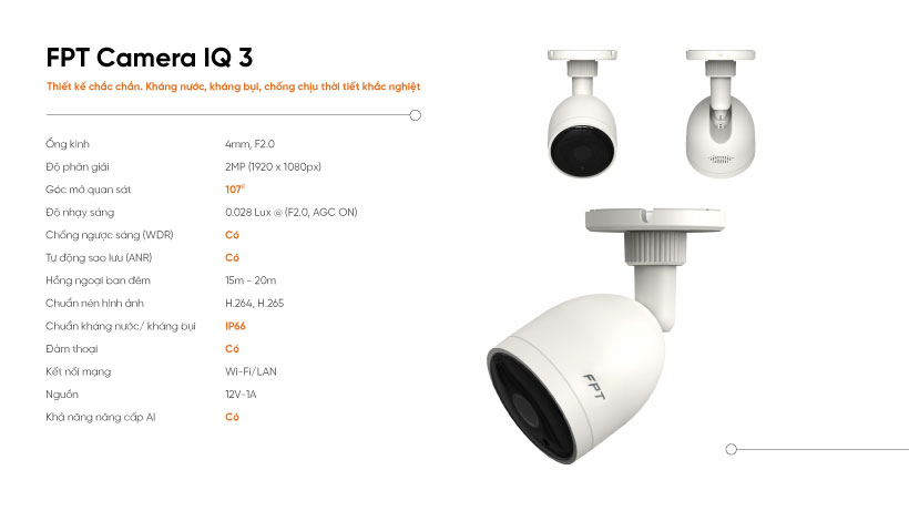 FPT Camera IQ 3, Camera ngoài trời, với tính năng đàm thoại 2 chiều cùng khả năng chống chịu thời tiết vượt trội